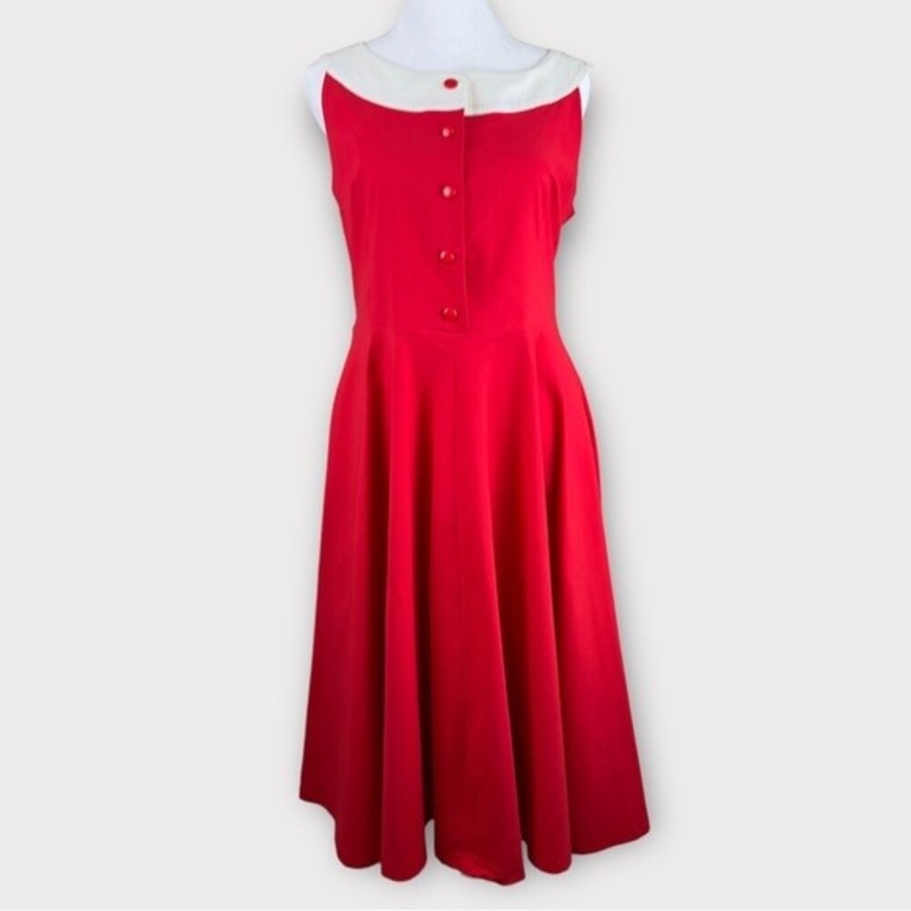 GownTown Red Vintage Retro Party Swing Dress Rockability Pinup Stretchy Large